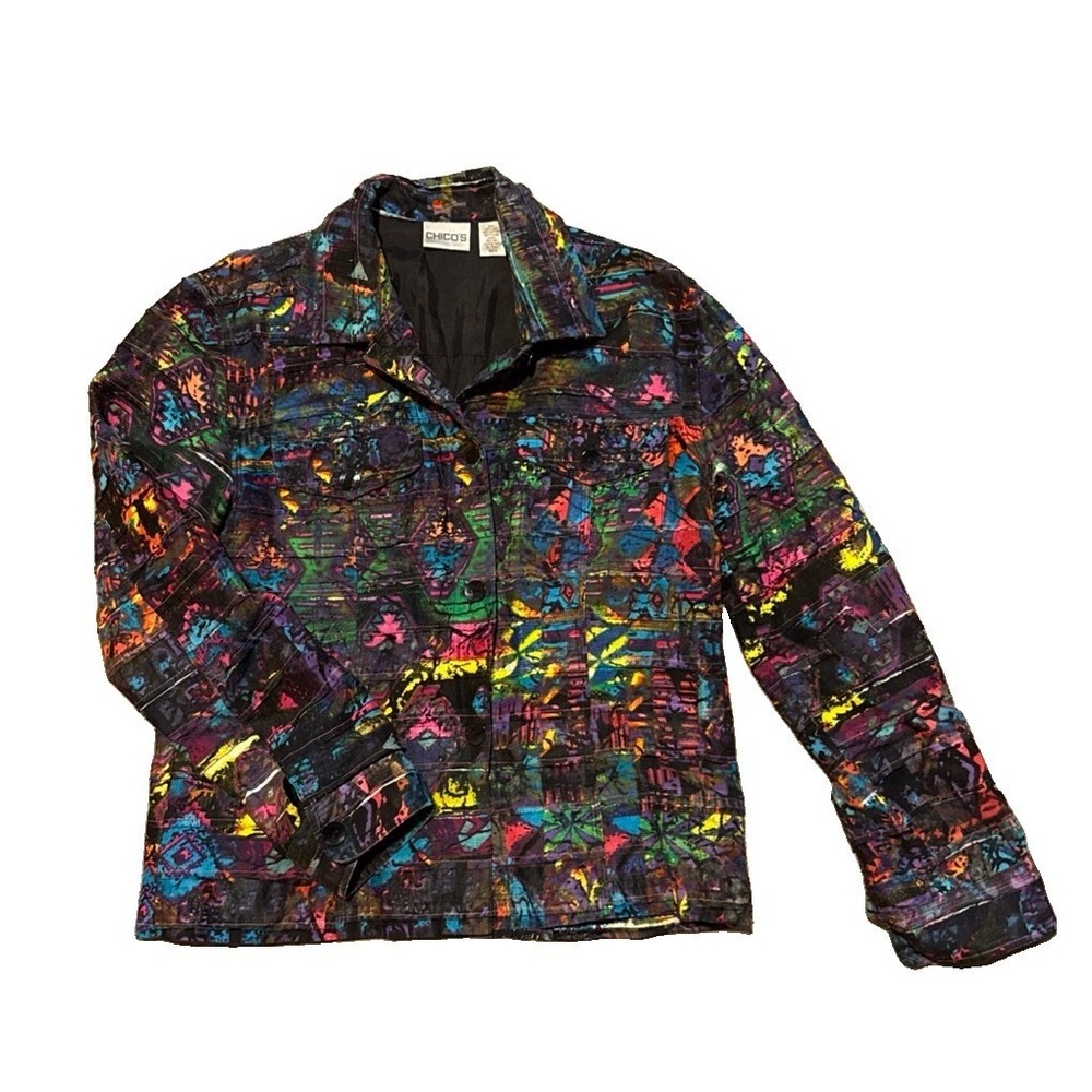 Chicos Jacket Size 0 Small Linen Silk Lined Artsy Jacket Patchwork Stitched